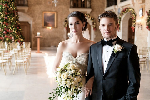 Christy Carlson Romano in a Lazaro Perez bridal gown.