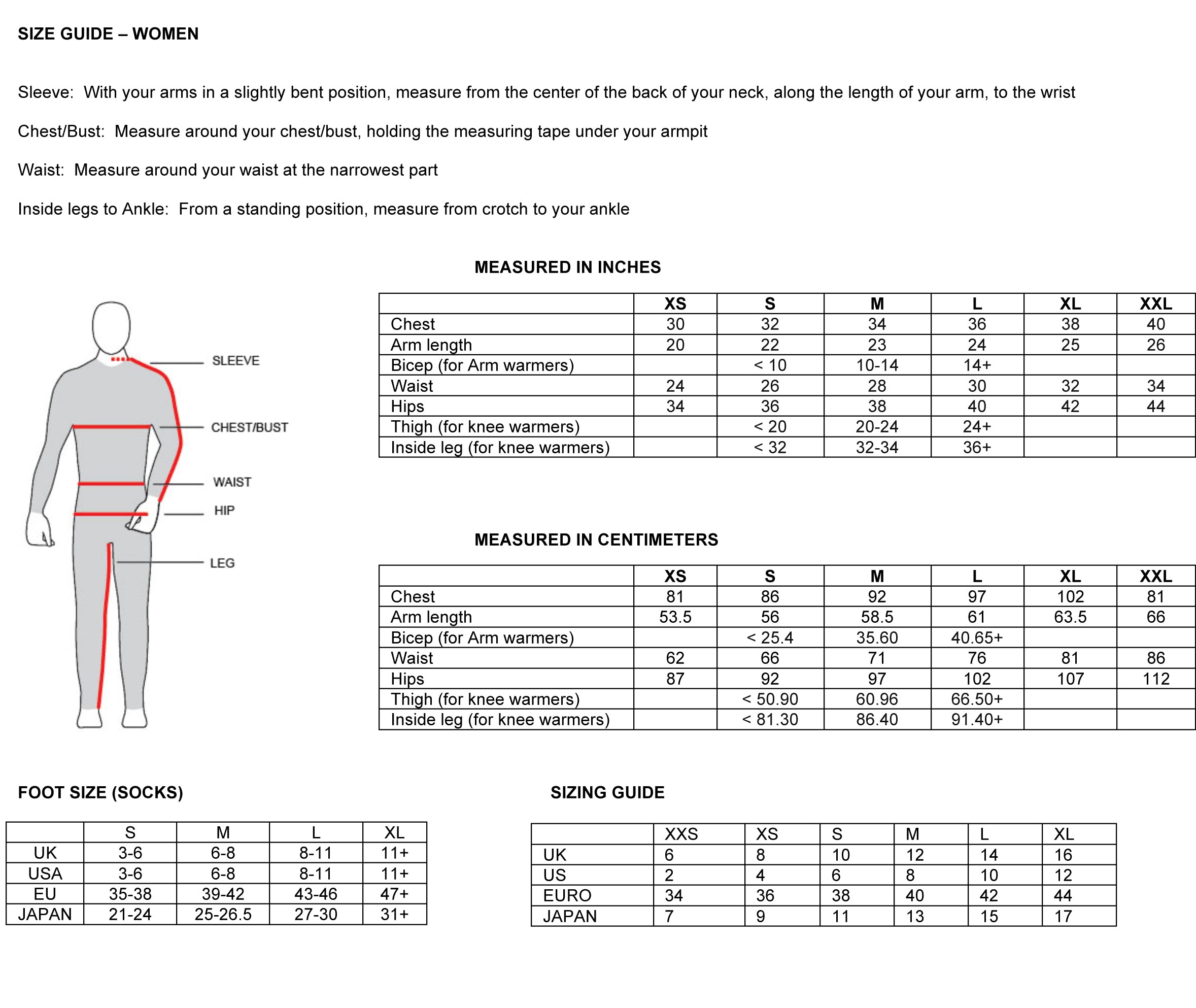 Assos Knee Warmers Size Chart