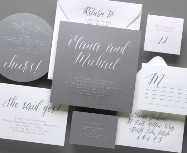 Gray wedding invitation suite