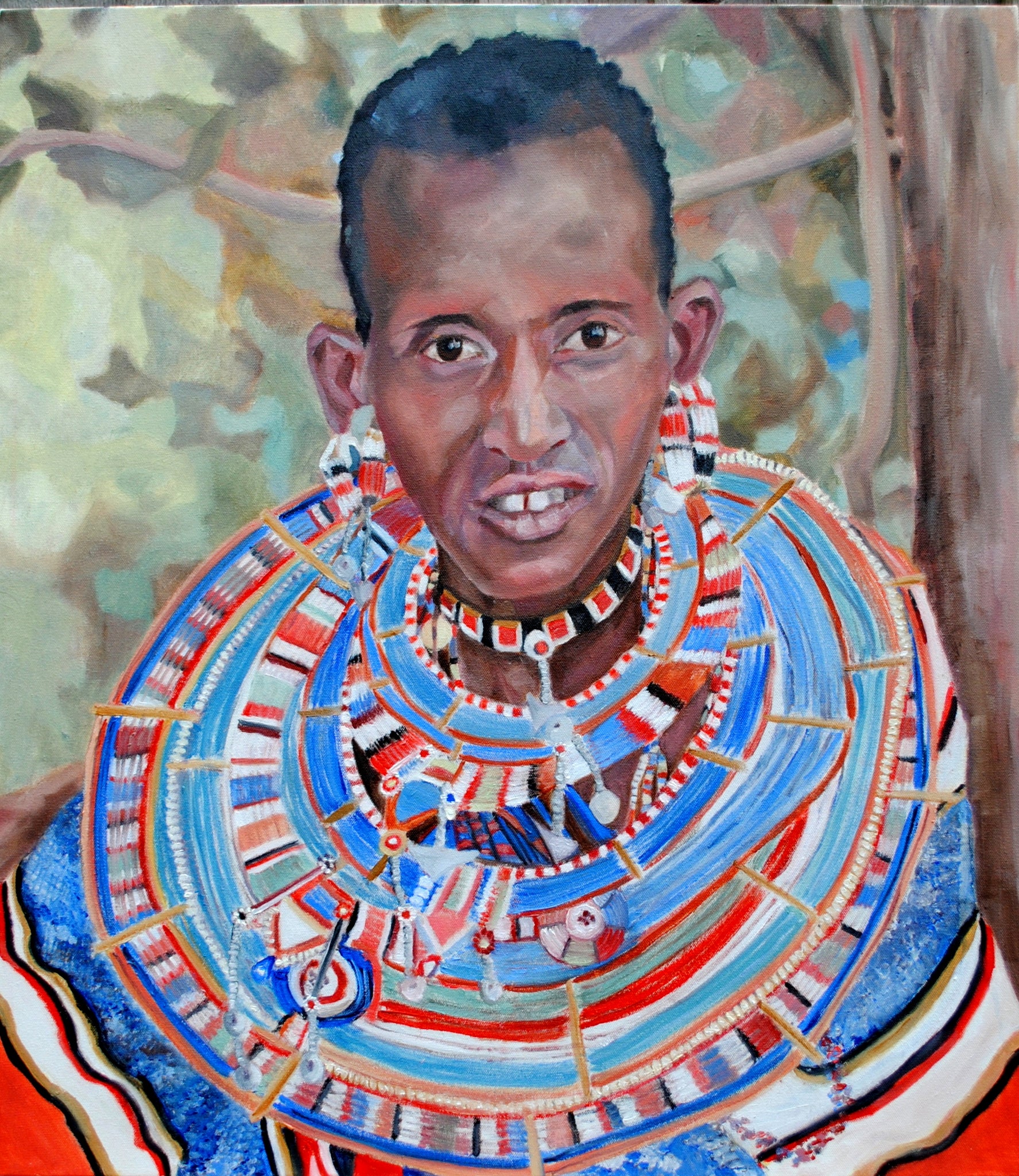 A Masaai woman oil on canvas by British figurative artist Stella Tooth