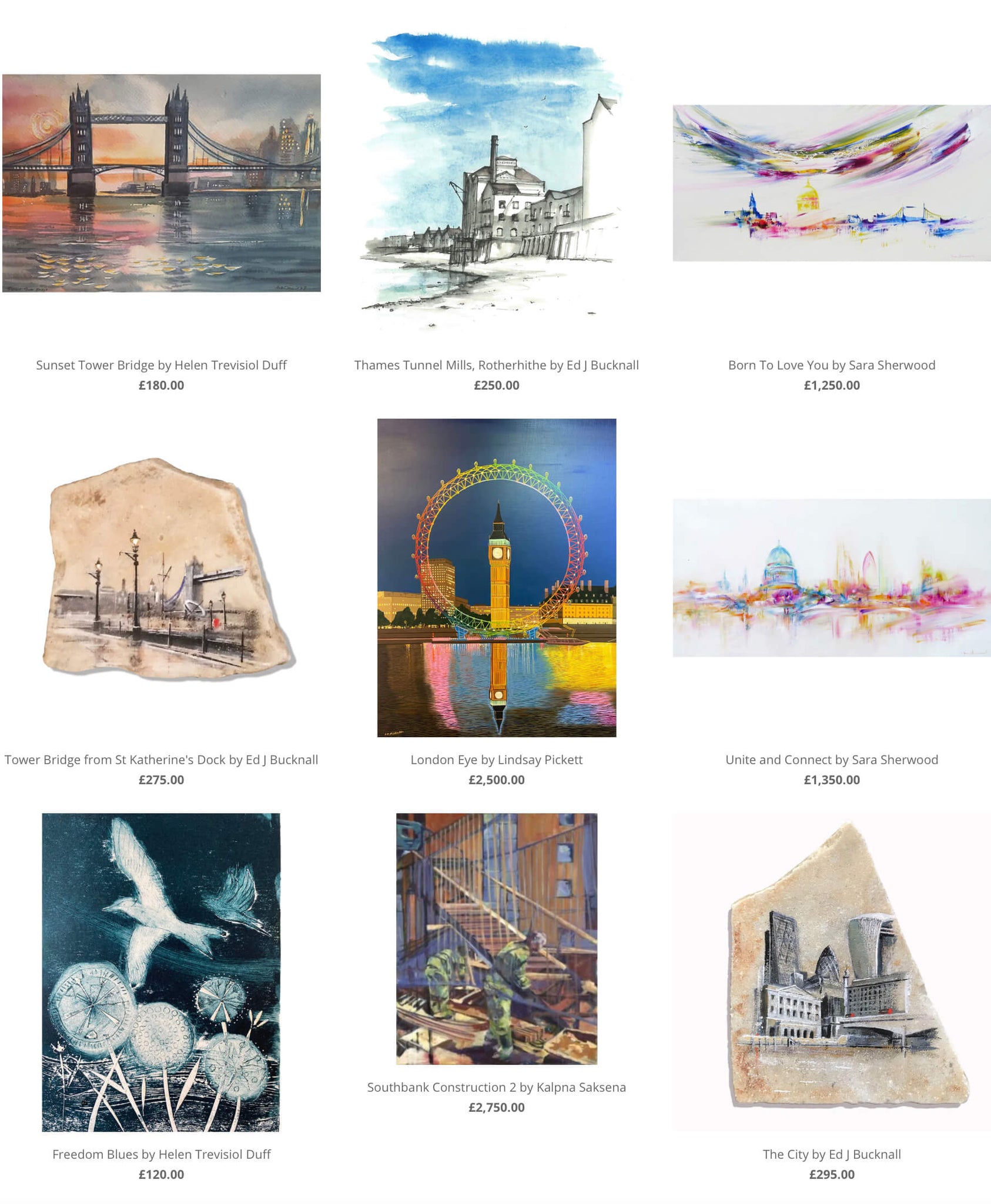 tribute to the queen, a selection of original artworks by skylark galleries artists depicting the city of london