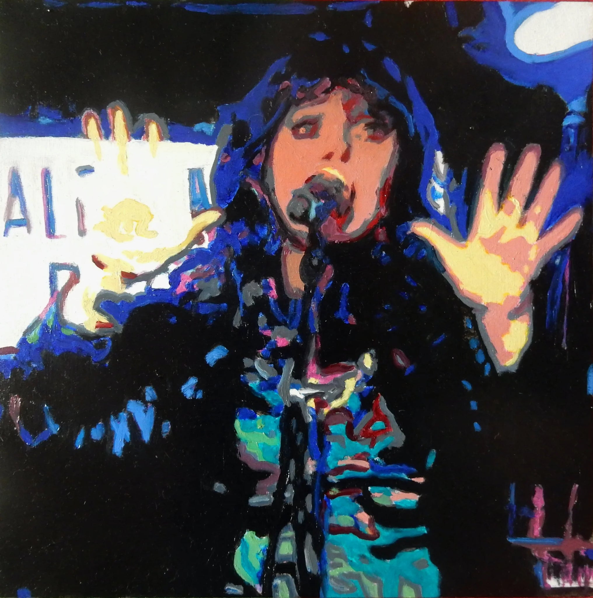 Cloudbusting Kate Bush tribute band at the Half Moon Putney oil on cradled gesso panel by Stella Tooth artist