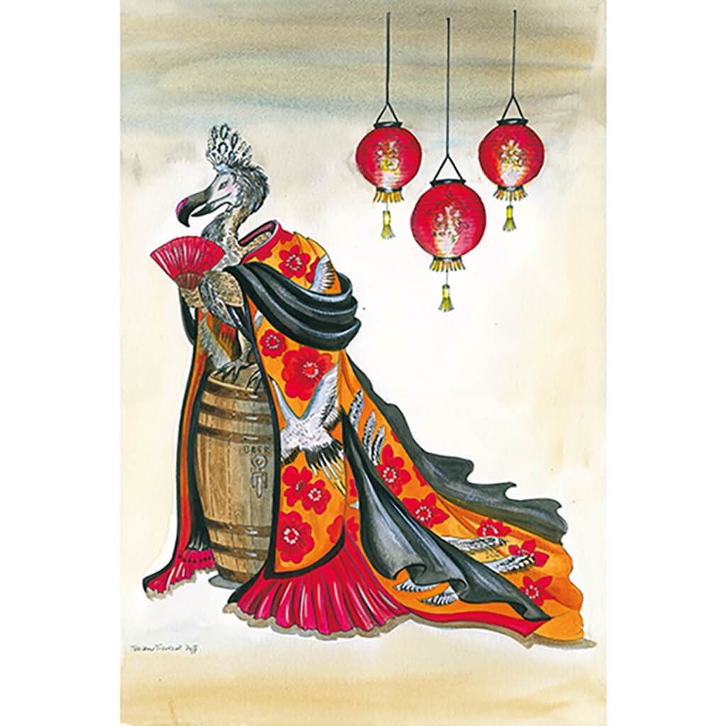 Dodo in a kimono by illustrator and British figurative artist Helen Trevisiol Duff