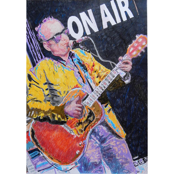 Elvis Costello mixed media on paper by Stella Tooth music artist