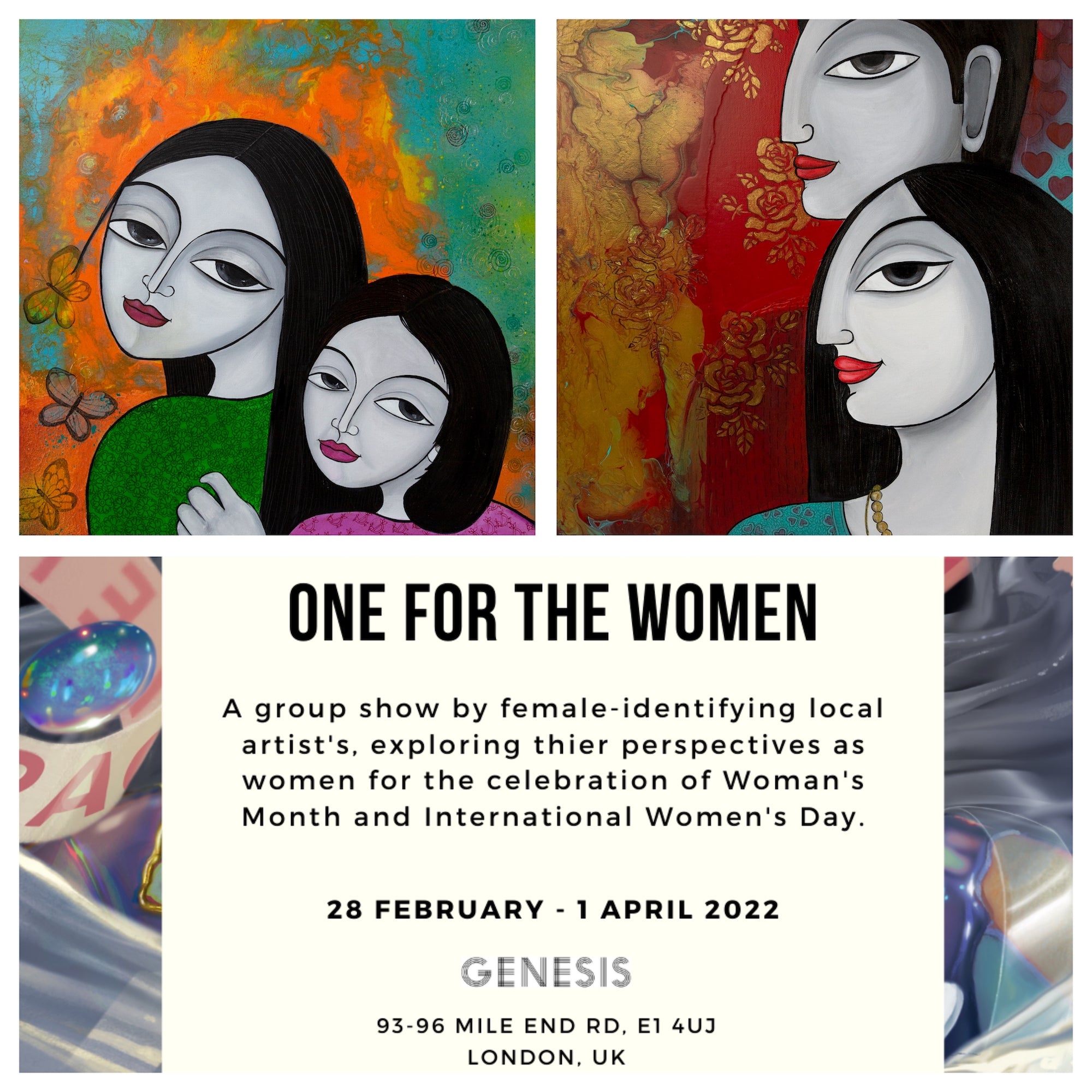 poster for art exhibition in east london-one for the women- 28.02.22 till 01.04.22