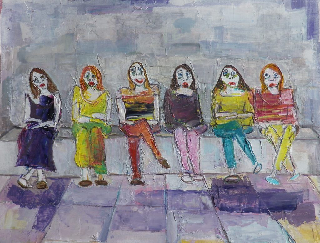 Jo Hodgen original painting of Six Waiting