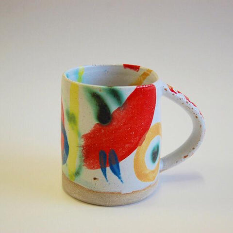 colourful mug hand-made by ceramic artist Jonquil Cook