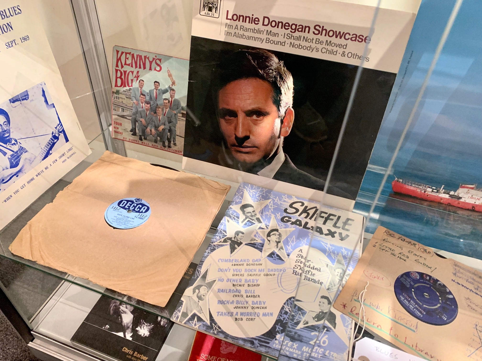 Lonnie Donnegan memorabilia at the British Blues Exhibition at The Musical Museum Brentford