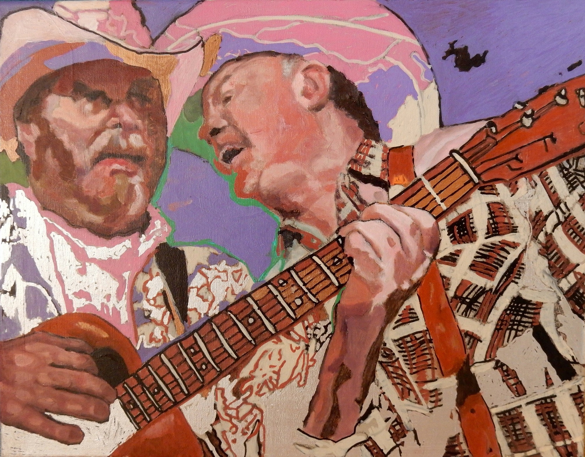 Los Pacaminos with Paul Young acrylic on canvas by Stella Tooth musician art