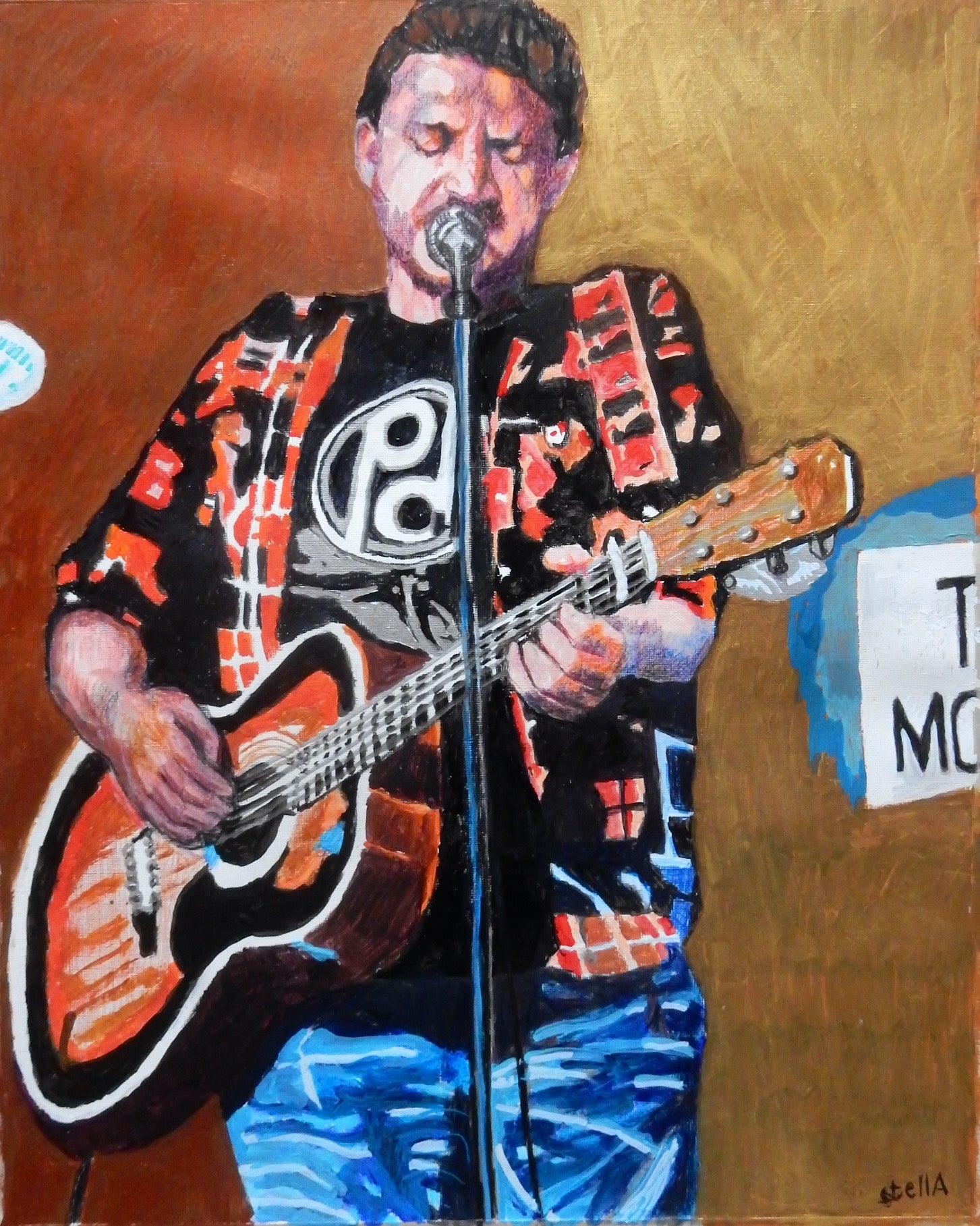 Peter Donegan playing the Half Moon Putney mixed media on paper by Stella Tooth artist 