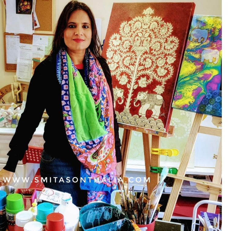 Smita Sonthalia Skylark Galleries artist with her artwork 
