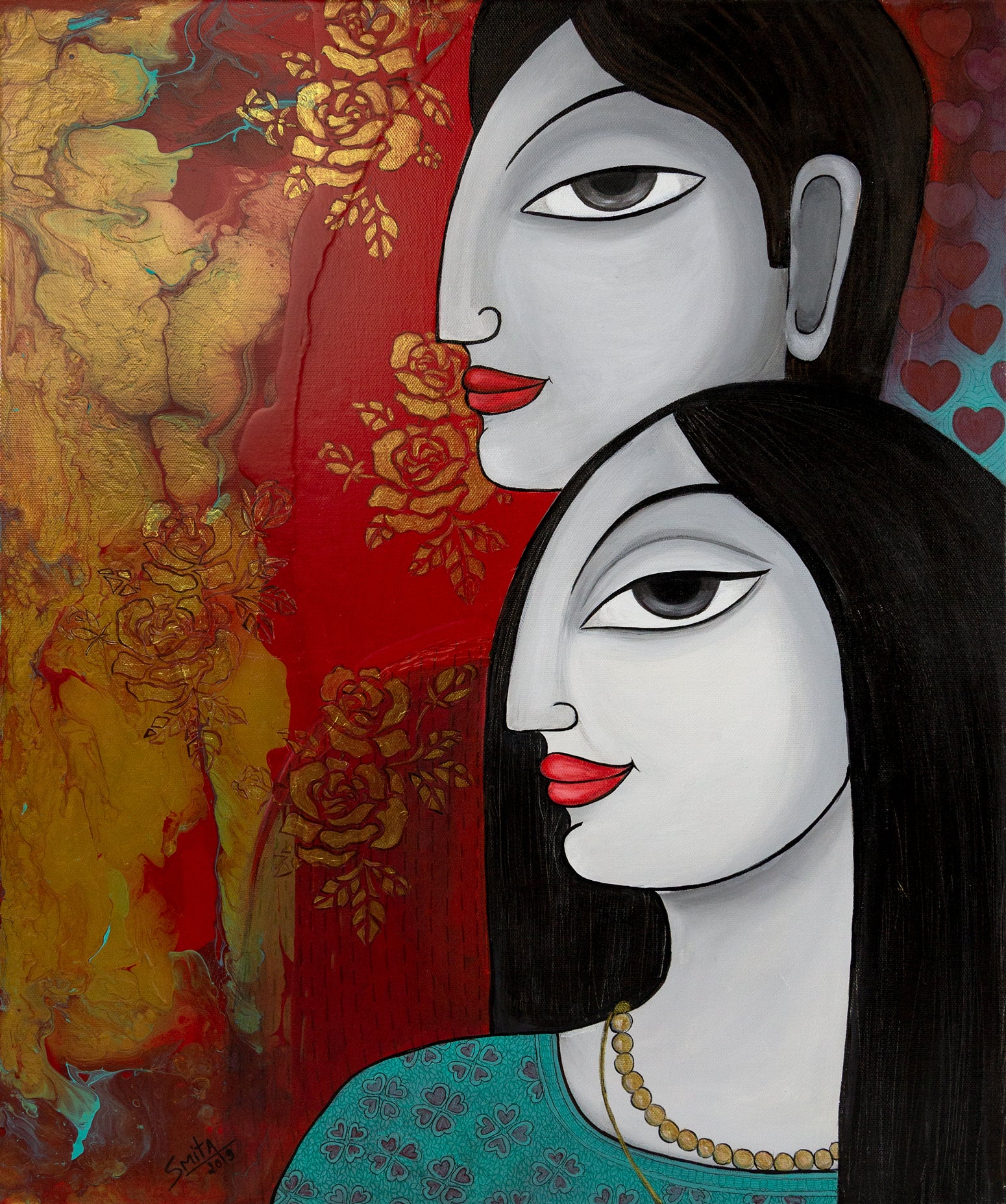 the soulmate, a painting in contemporary and indian folk art style by artist smita sonthalia
