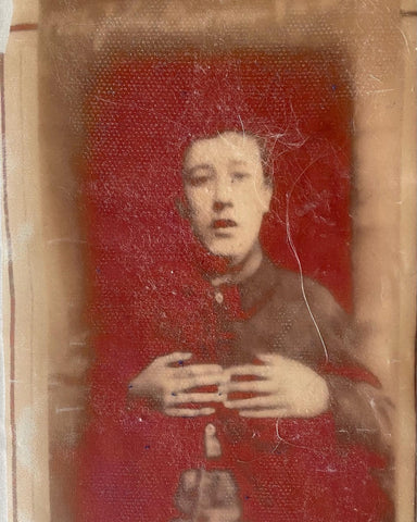 Image of Victorian prisoner transferred onto silk by Heather Tobias