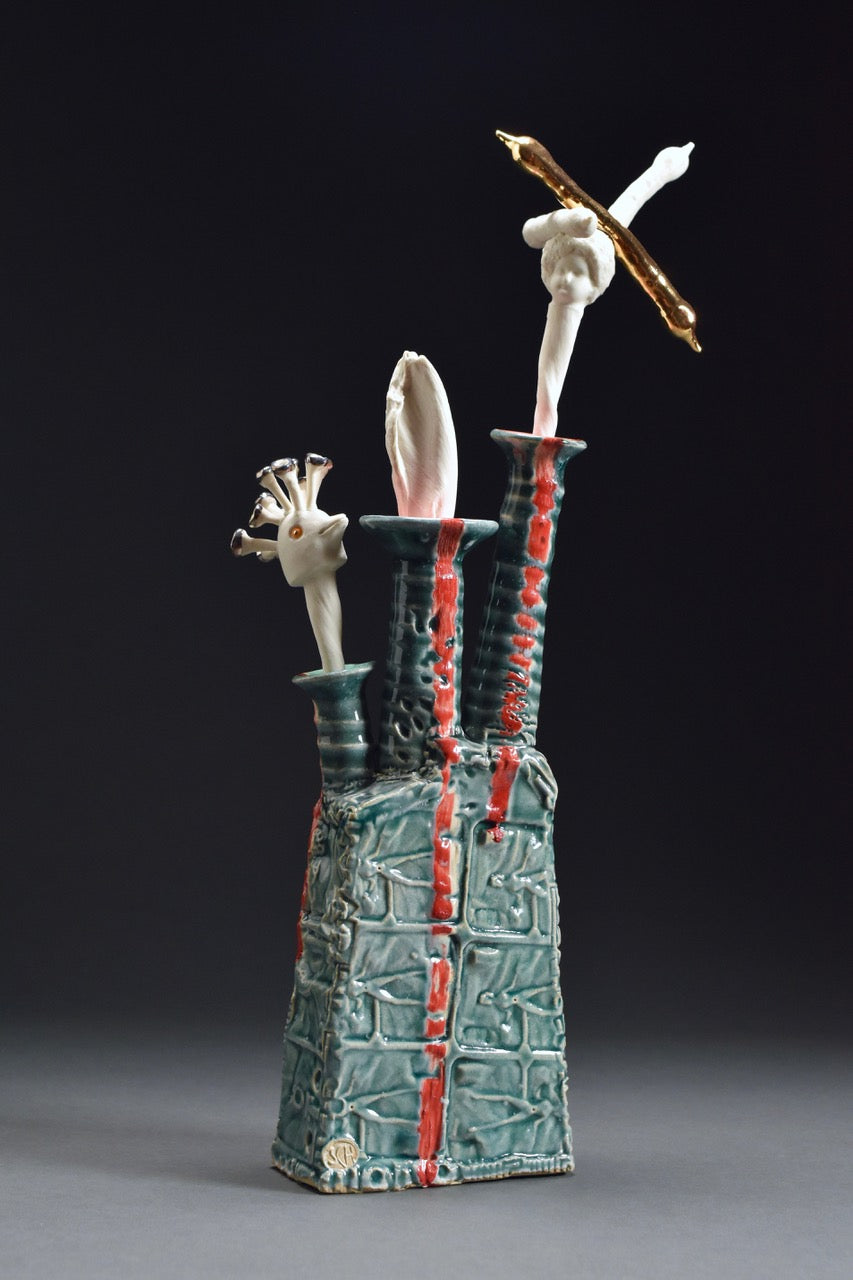 stop bottle, an original hand built porcelain sculpture by skylark galleries ceramicist Schneider