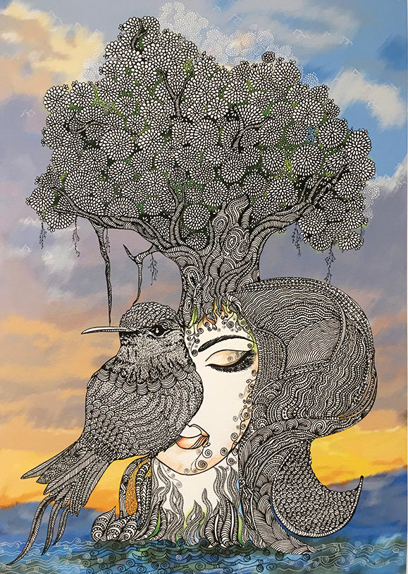 The Woman 1 Mixed media on paper by Ashima Kumar Skylark Galleries mixed media doodle artist