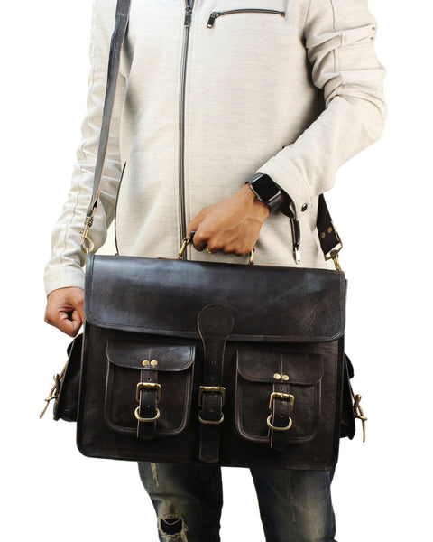 Black leather laptop bag