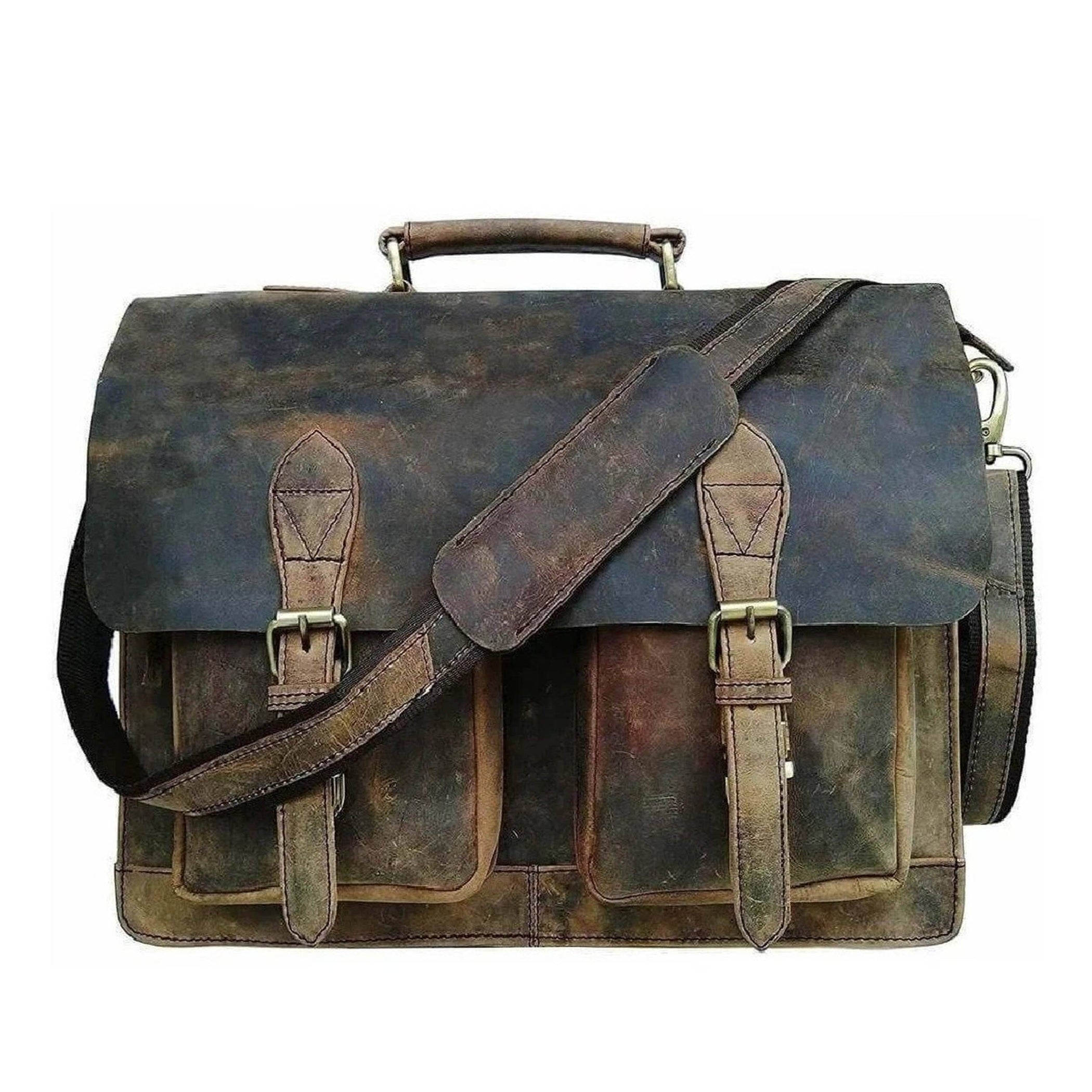 Retro Buffalo Hunter Leather Laptop Messenger Bag — Classy Leather Bags