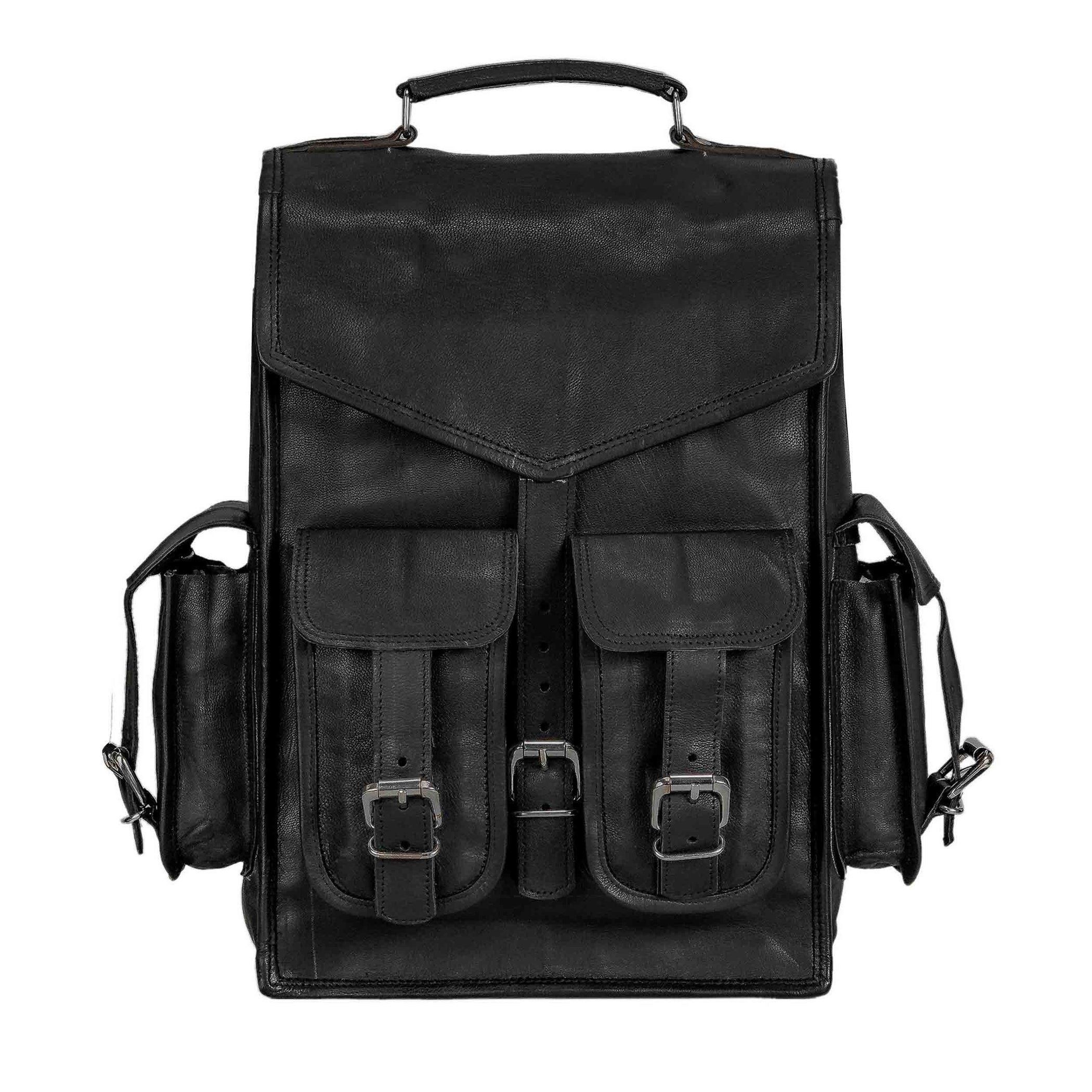 Vintage Black Genuine Leather Convertible Backpack Bag Men Women School ...