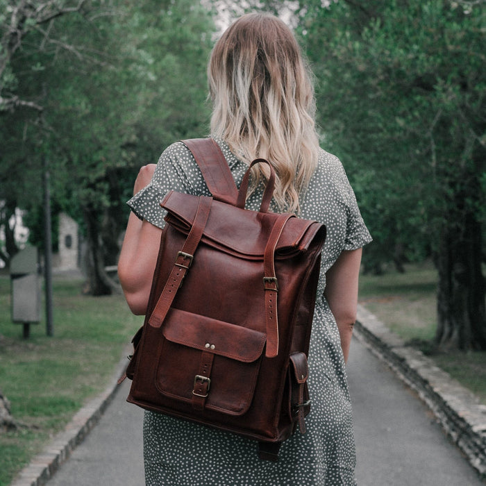 Leather Roll Top Backpack - Buy Large Vintage Backpack Online — Classy ...