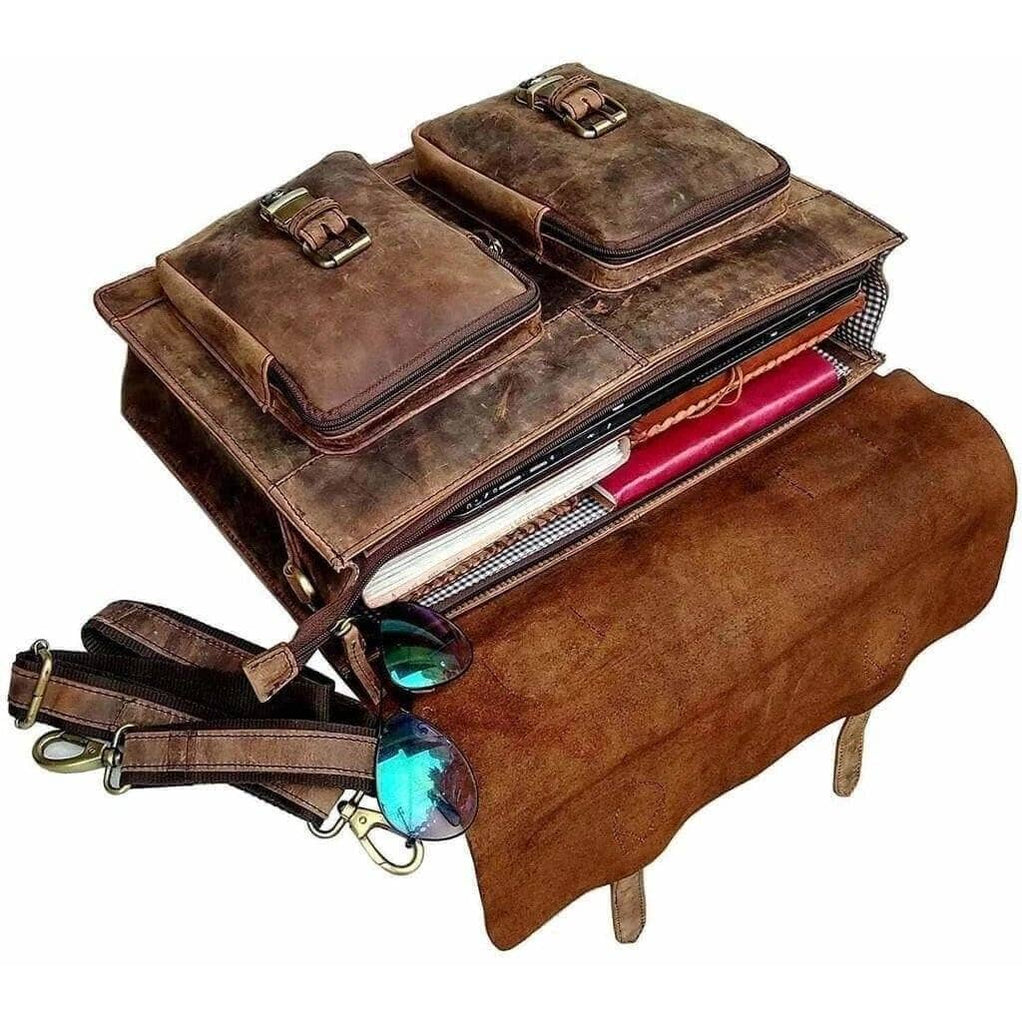 Retro Buffalo Hunter Leather Laptop Messenger Bag — Classy Leather Bags