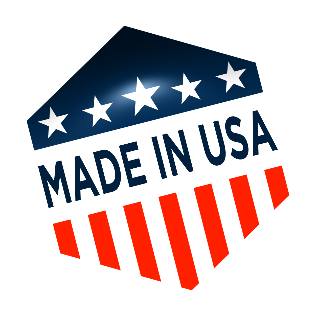 Made in USA icon. Red White and Blue Hexagon with stars and stripes.