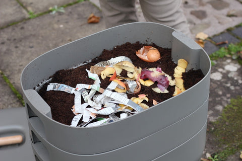 Compost bin with organic waste - wiggly wigglers 