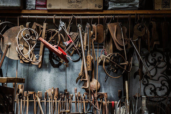 These are Angelo Garro's tools in his Renaissance Forge where he crafts his Omnivore seasonings and condiments.