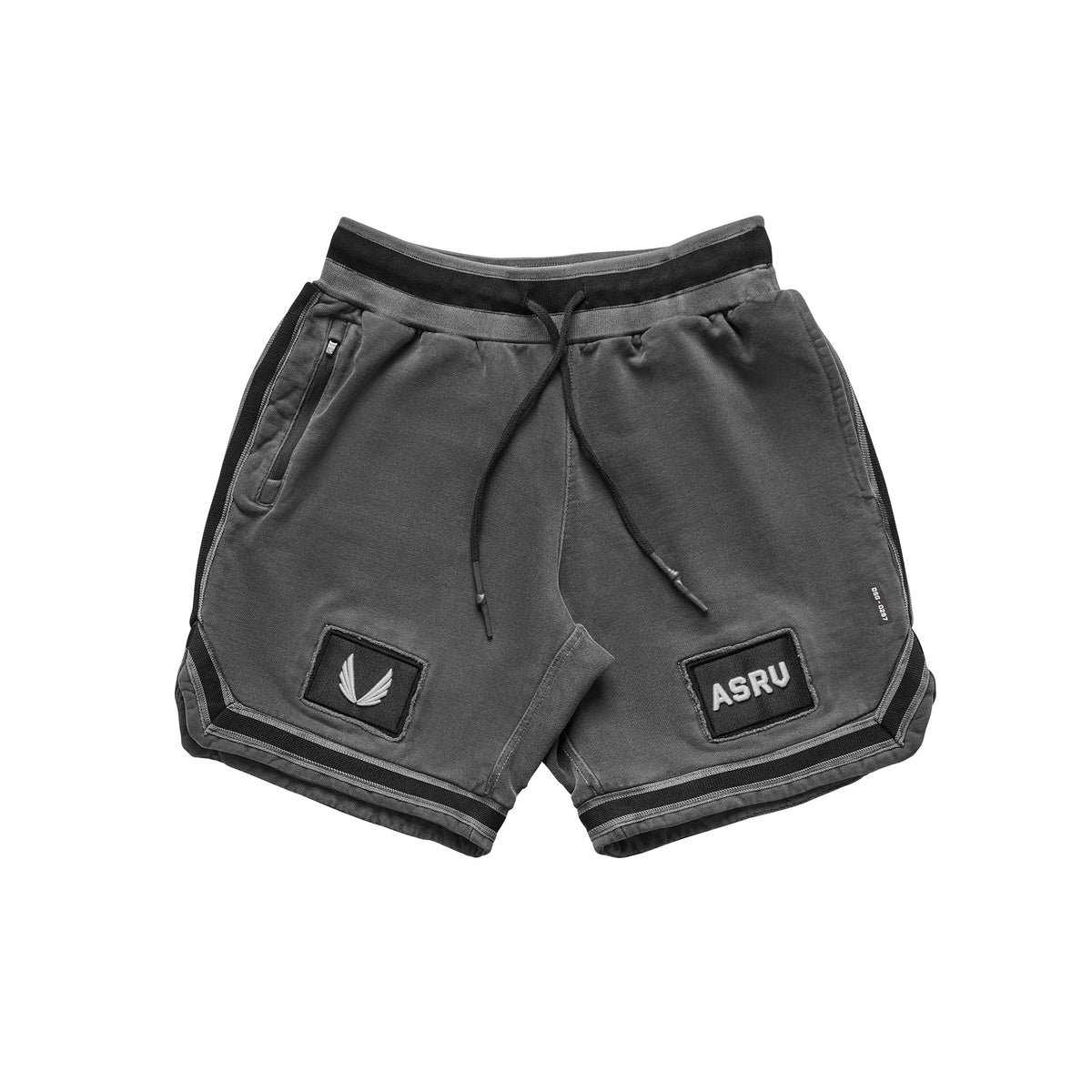 0287. Garment-Dyed Patch Basketball Shorts - Faded Grey - ASRV