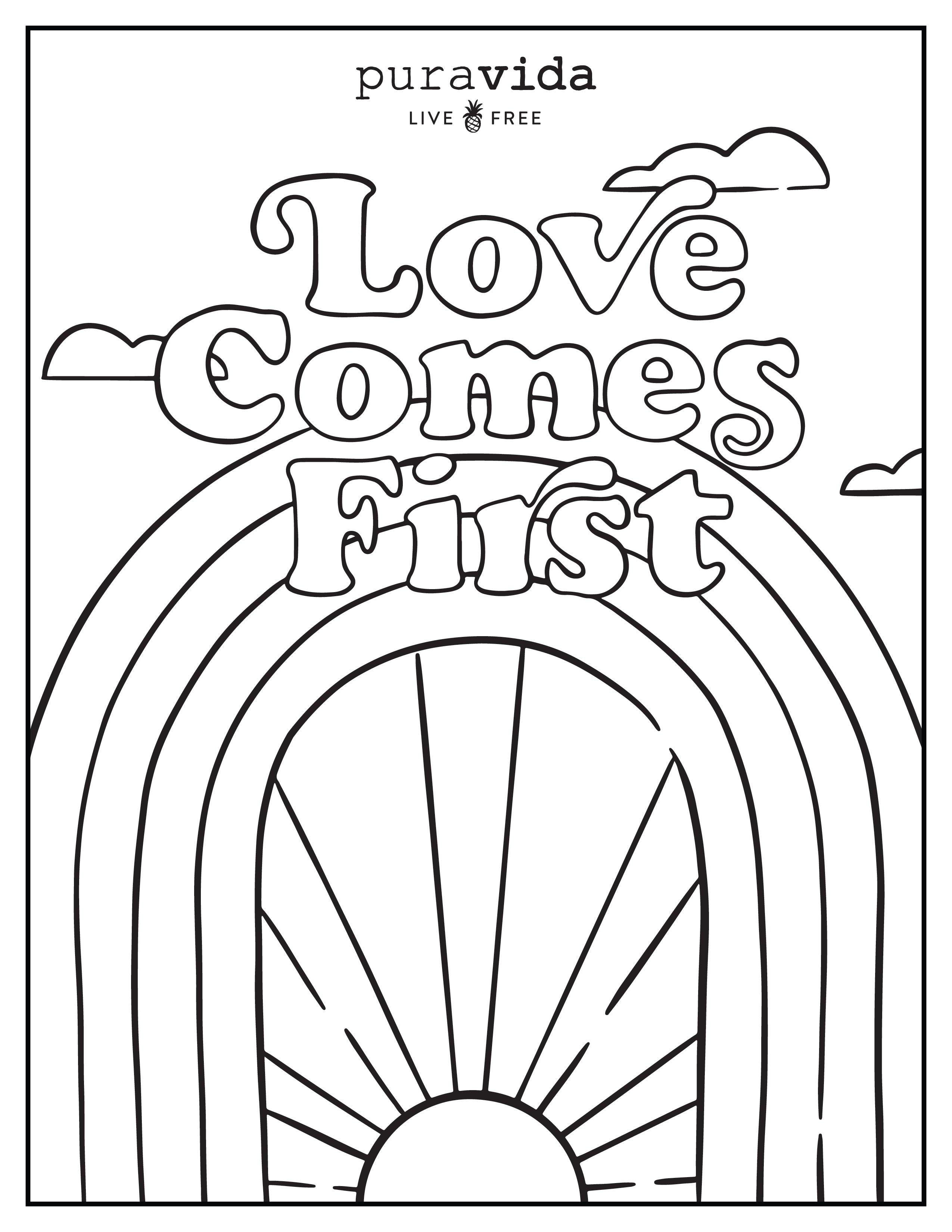 Pura Vida Pride Coloring Sheets - Love Comes First