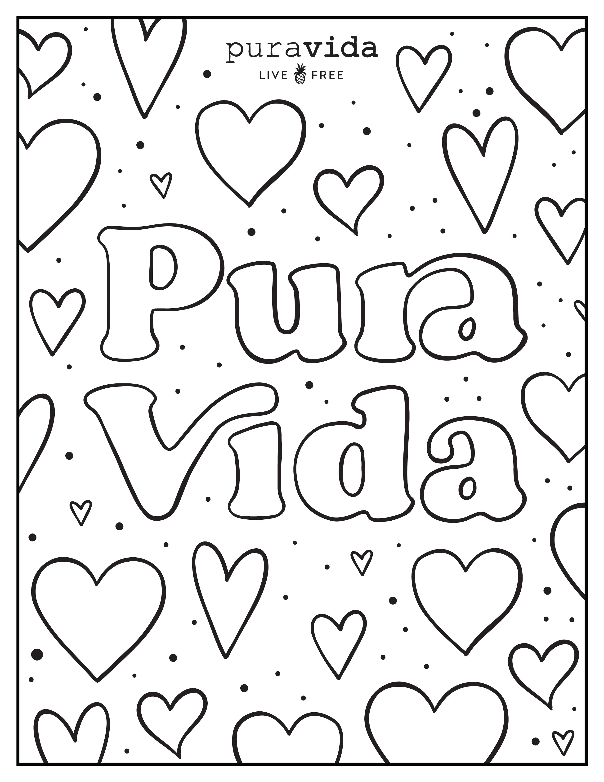Pura Vida Pride Coloring Sheets - Hearts