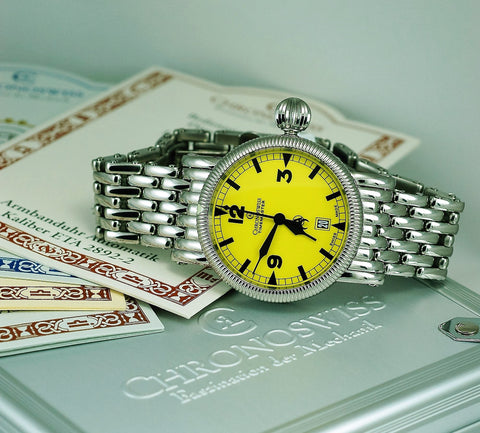 Chronoswiss Timemaster CH 2833 Watch with yellow dial and papers