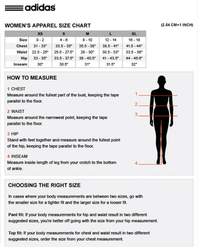 adidas women's shirt size chart