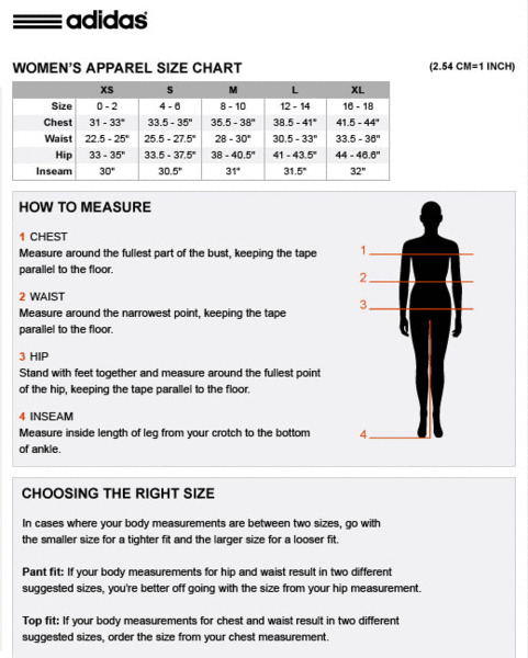 adidas size chart bra