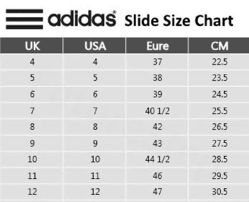 adidas sandal size chart