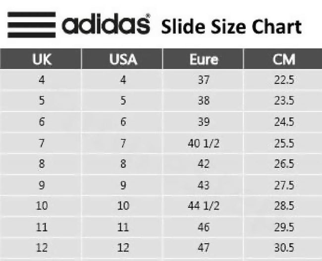 adidas slides size chart