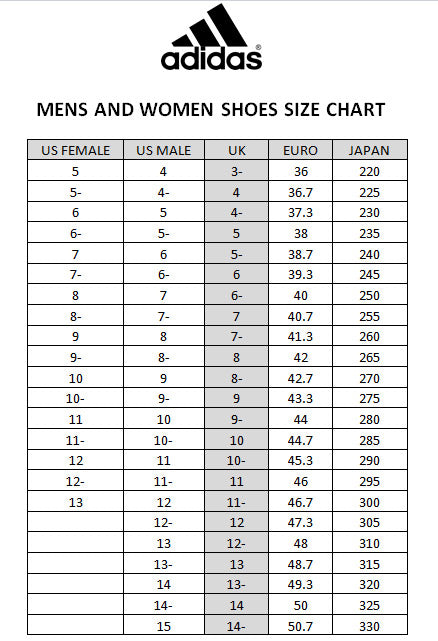 adidas size chart shoes womens