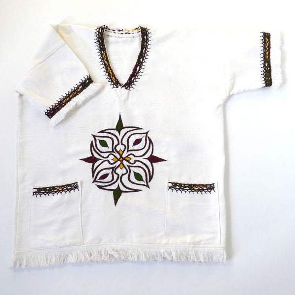 White traditional Ethiopian tunic with multicolored cross embroidered ...