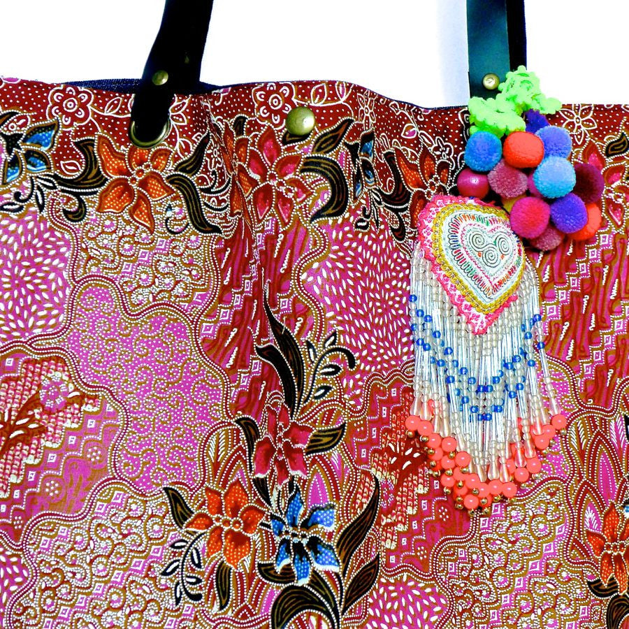 Pink African style Batik  print bag with Thai detailing FTWWL