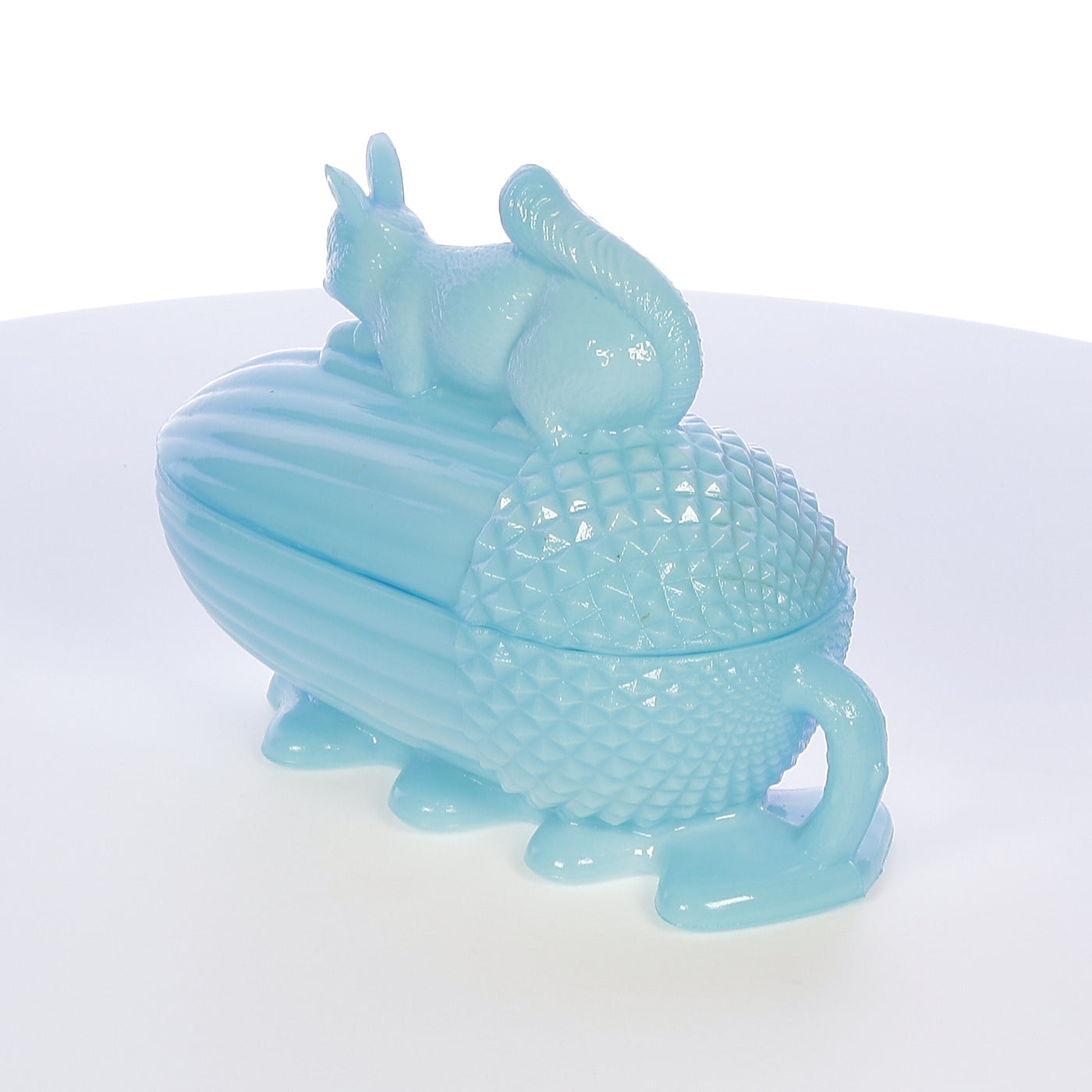 Portieux Vallerysthal Squirrel Covered Dish (Sky Blue French Milk Glass)