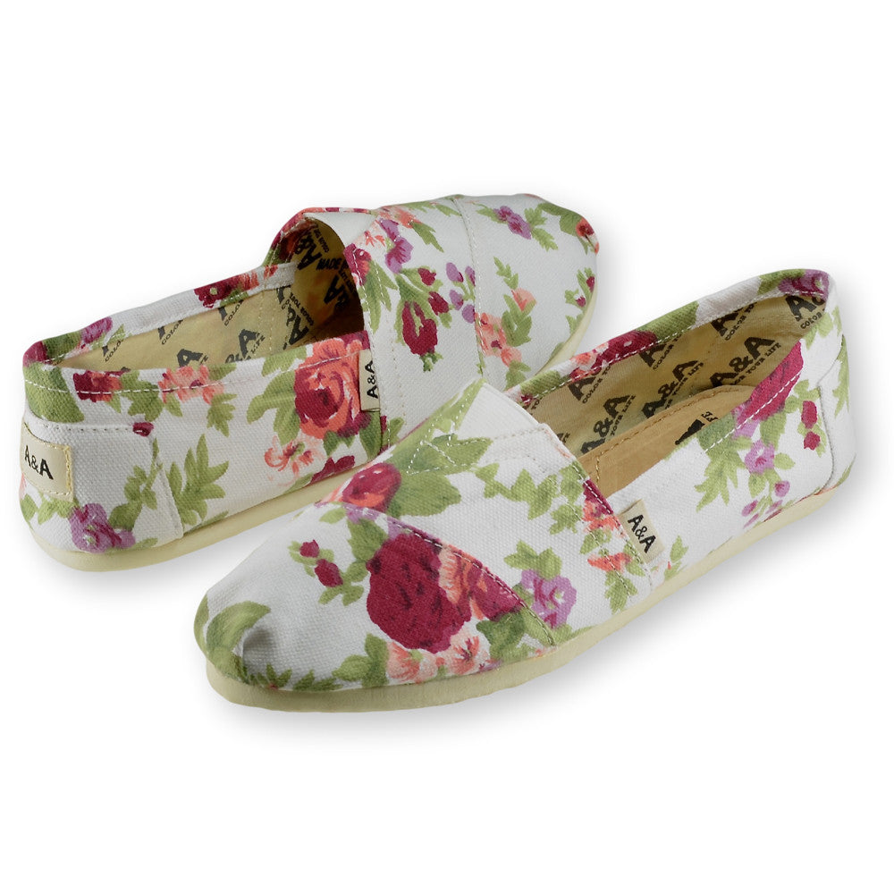 Floral White Canvas Slip On Shoes for Women A&A | A&A Grower Supply