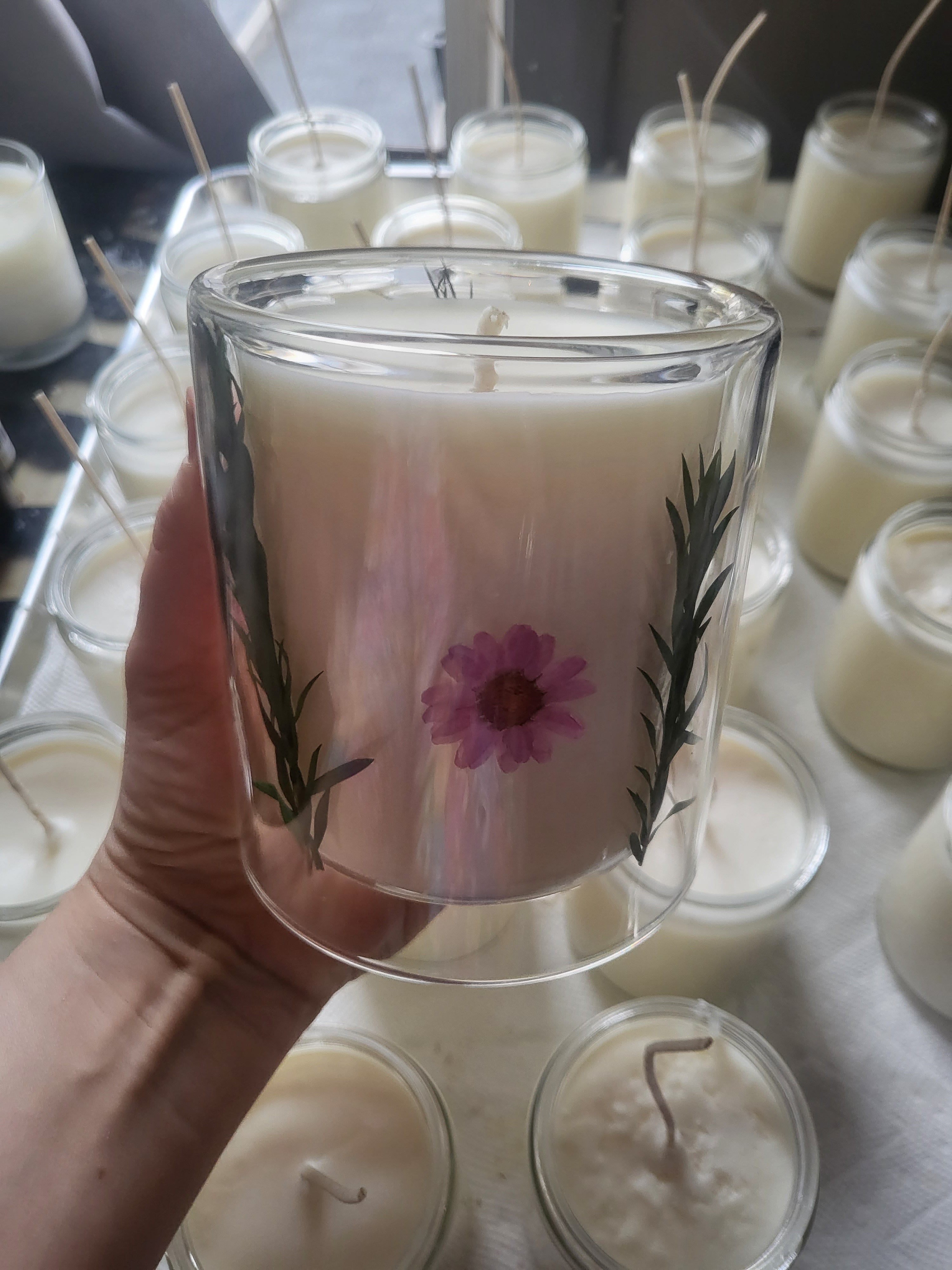 image for Floral candle - pink and green