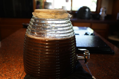 gallon of two leaves kombucha ready for fermentation