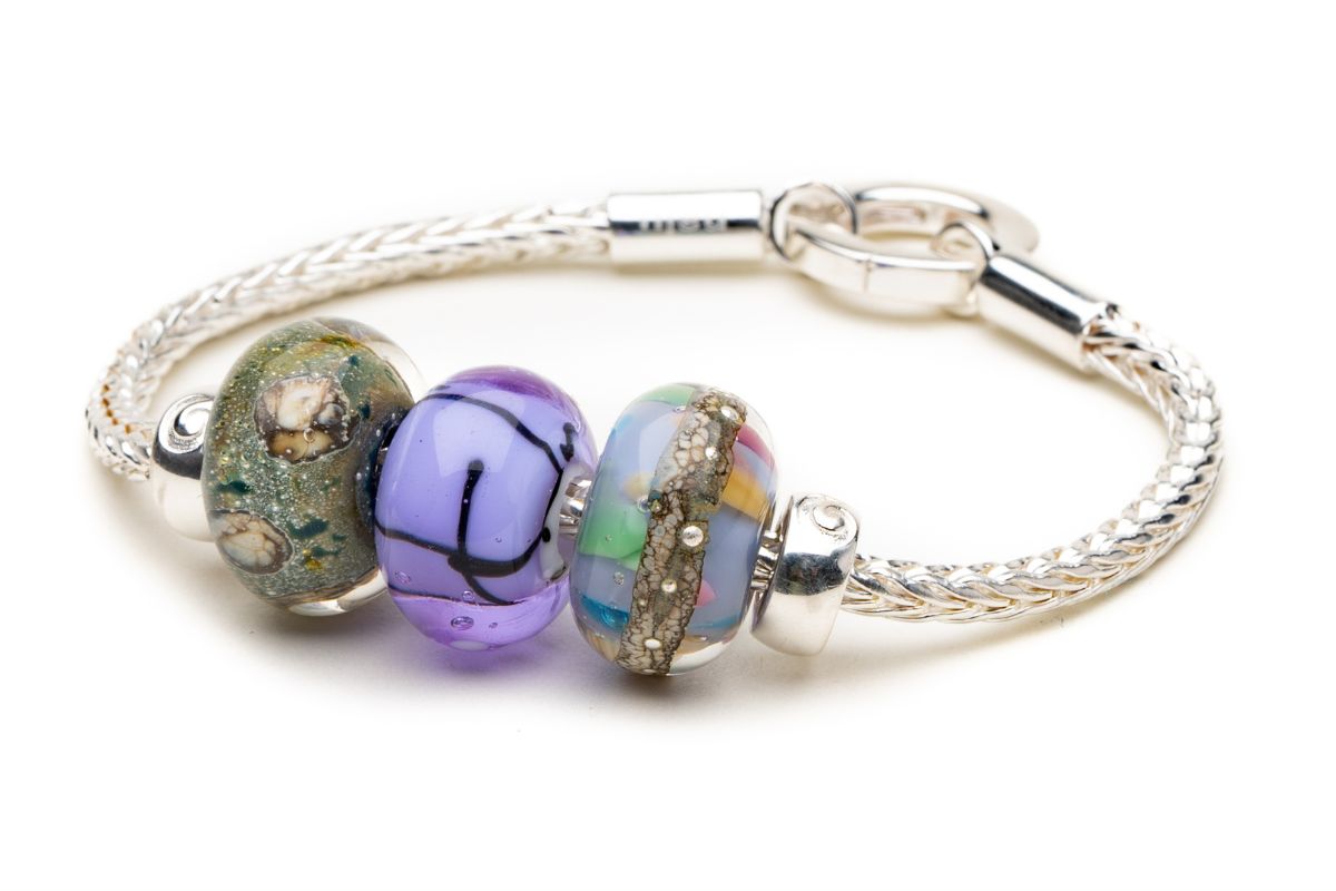 Silver snake chain with colourful Murano glass beads from Nalu Beads