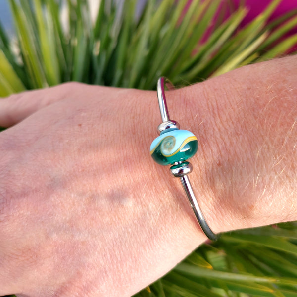 North Devon Biosphere bead on a stainless steel bangle