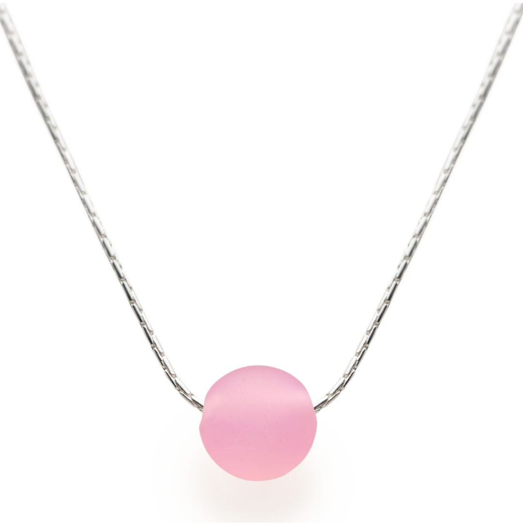 Pink sand pebble silver necklace