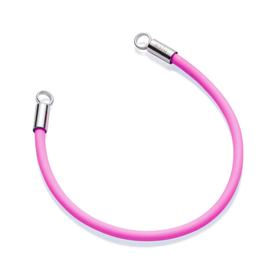 Neon pink rubber and silver bracelet by Nalu Beads