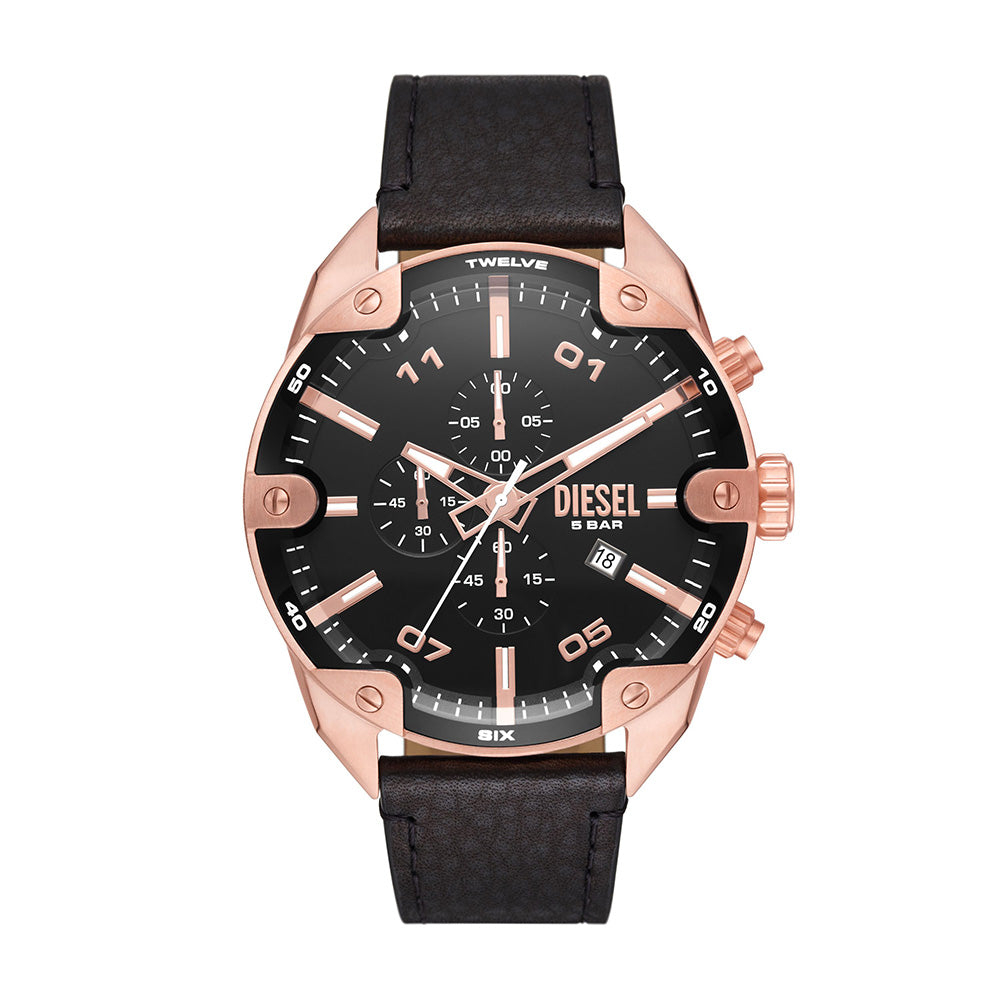 DIESEL SPLIT CHRONOGRAPH BLACK LEATHER WATCH – The Watch House