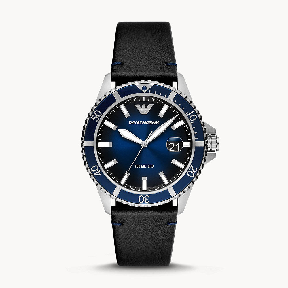 EMPORIO ARMANI CHRONOGRAPH BLACK LEATHER WATCH – The Watch House