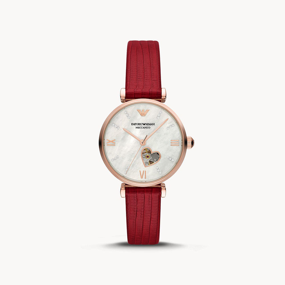 Emporio Armani Automatic Red Leather Watch – The Watch House