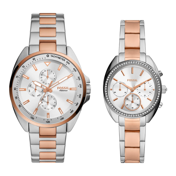 FOSSIL COUPLE SET HIS HER TWO TONE STAINLESS STEEL WATCH – The Watch House